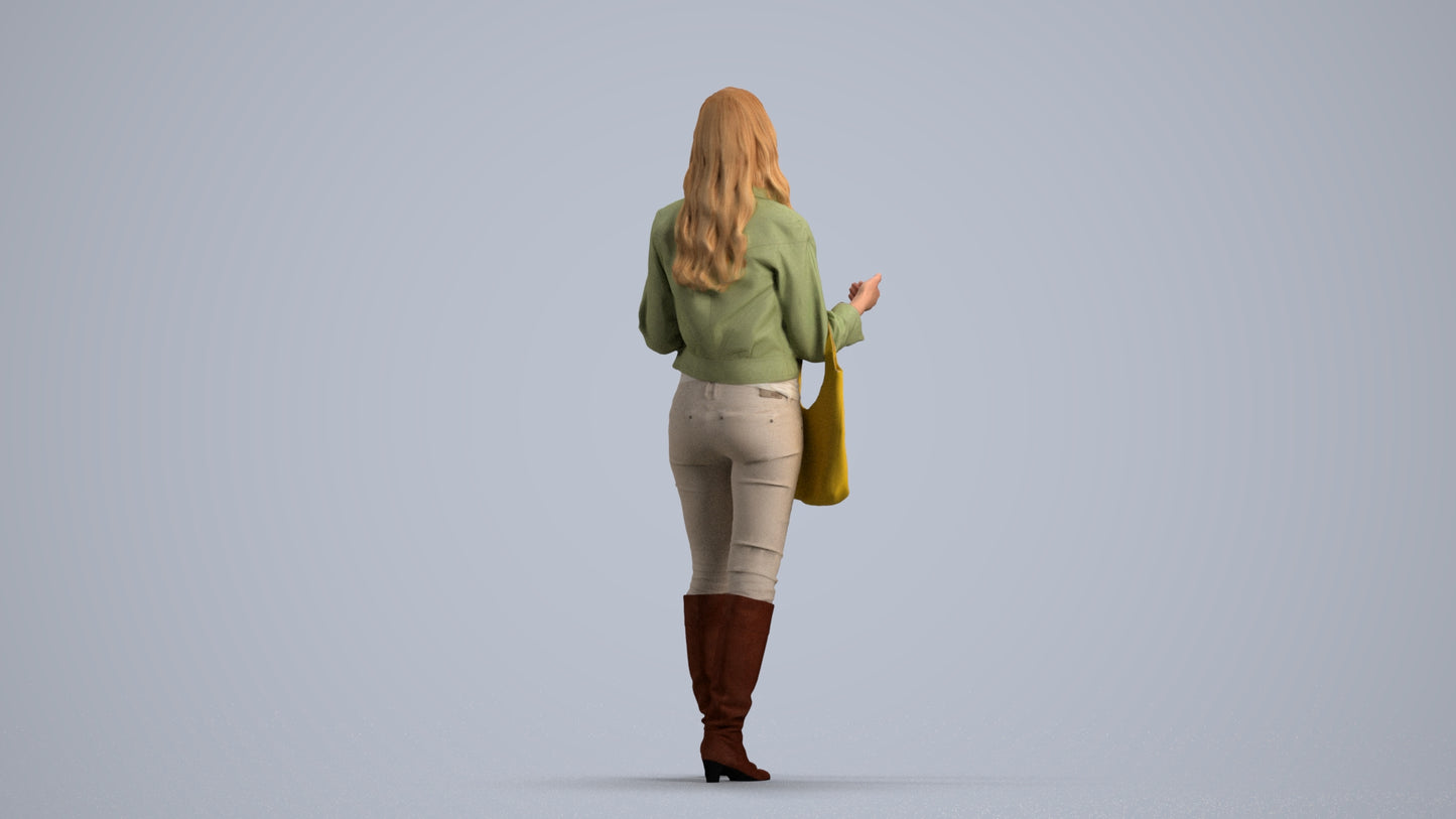 3D human model woman casual standing, photogrammetry scanned person for archviz, front view render