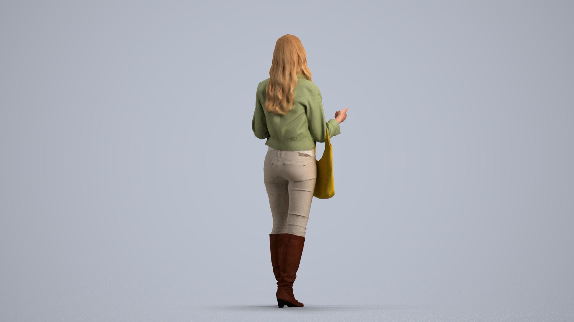 3D human model woman casual standing, photogrammetry scanned person for archviz, front view render