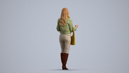 3D human model woman casual standing, photogrammetry scanned person for archviz, front view render