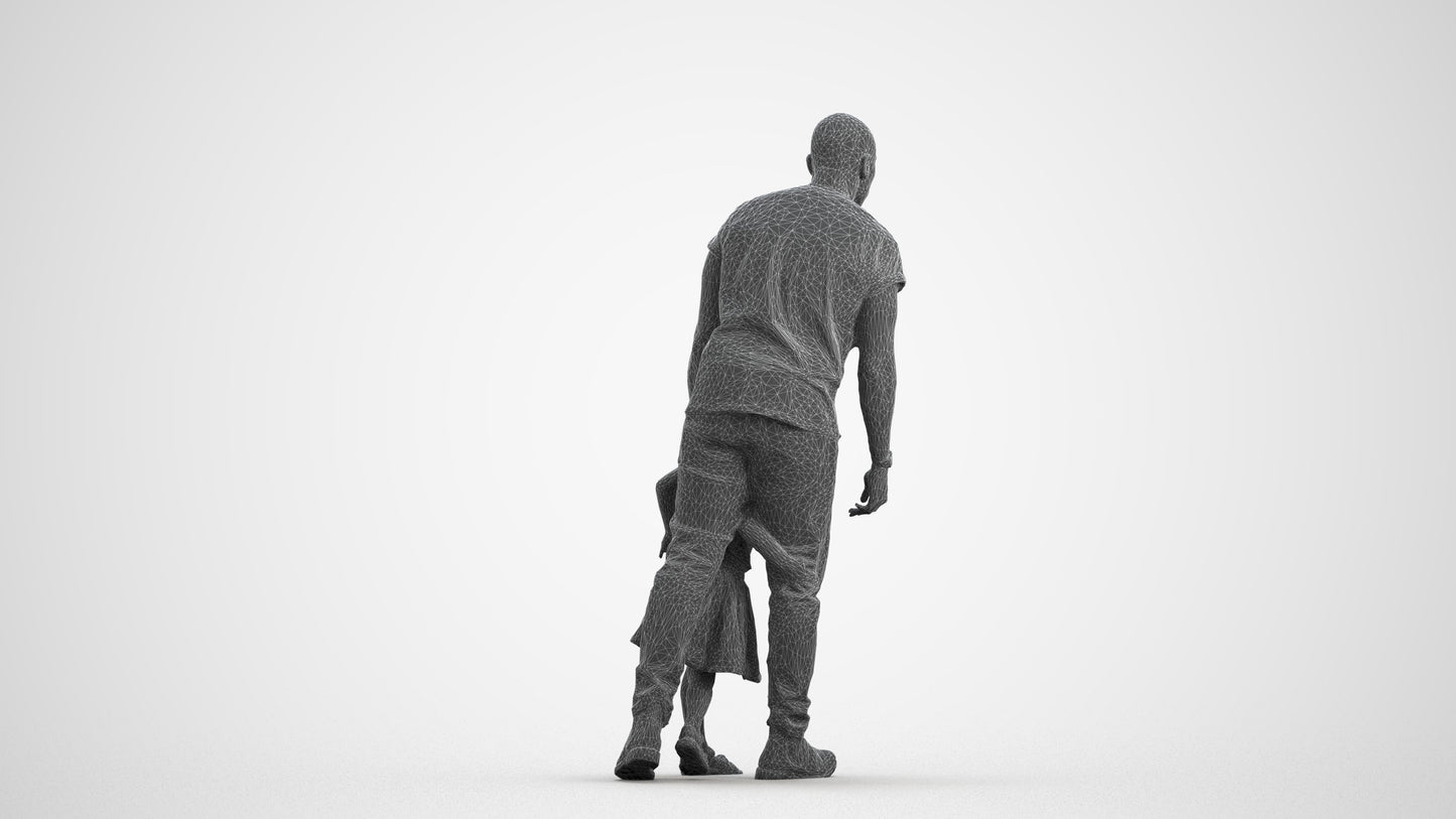 realistic 3D human girl casual kids, archviz people FBX OBJ for Blender, wireframe front view