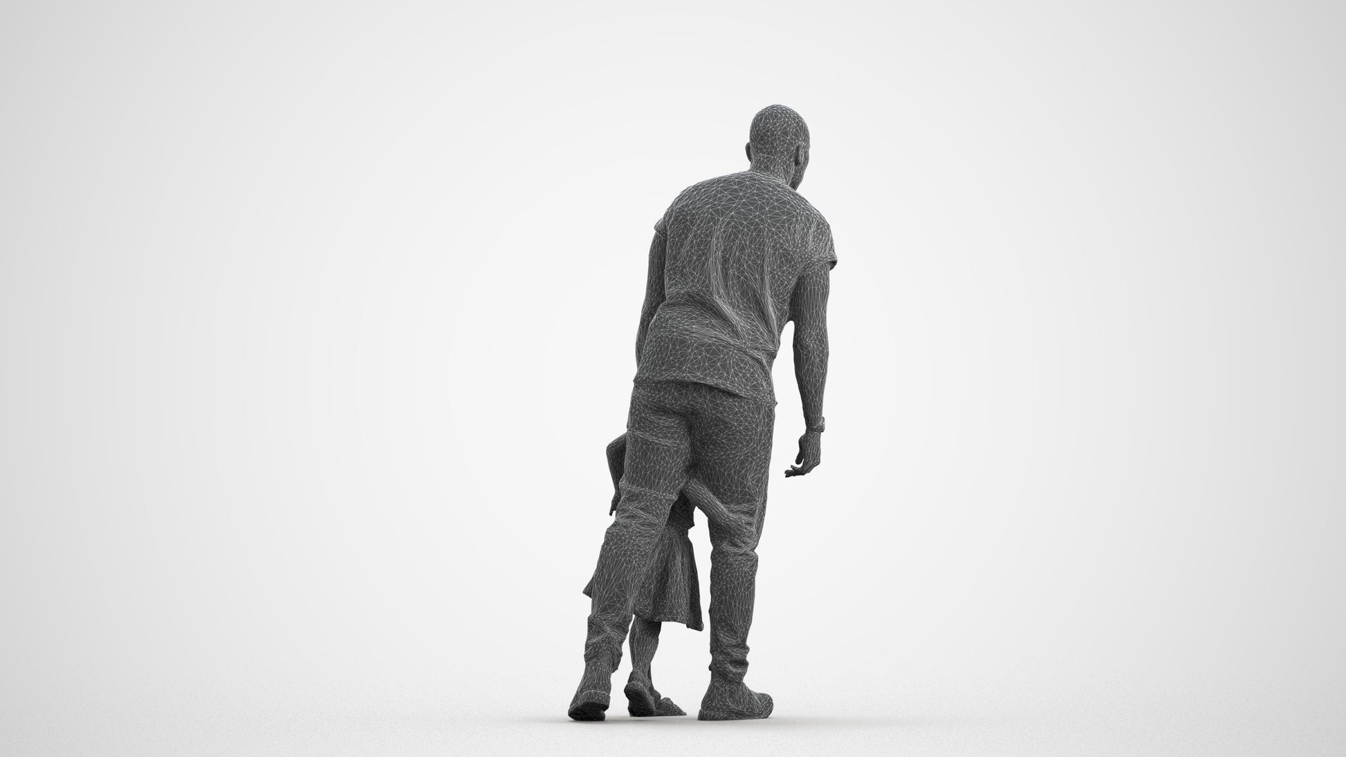 realistic 3D human girl casual kids, archviz people FBX OBJ for Blender, wireframe front view