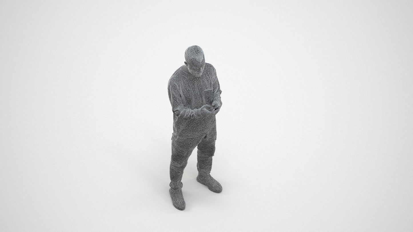 realistic 3D people man casual standing, render-ready for V-Ray and Corona, FBX OBJ, wireframe three-quarter view