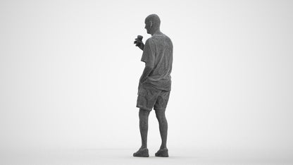 3D human model senior man casual standing, photogrammetry scanned person for archviz, wireframe front view