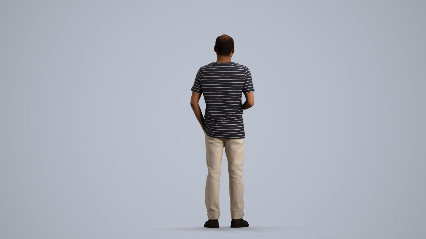 3D scanned man standing casual, photorealistic archviz people for Enscape and SketchUp, front view render