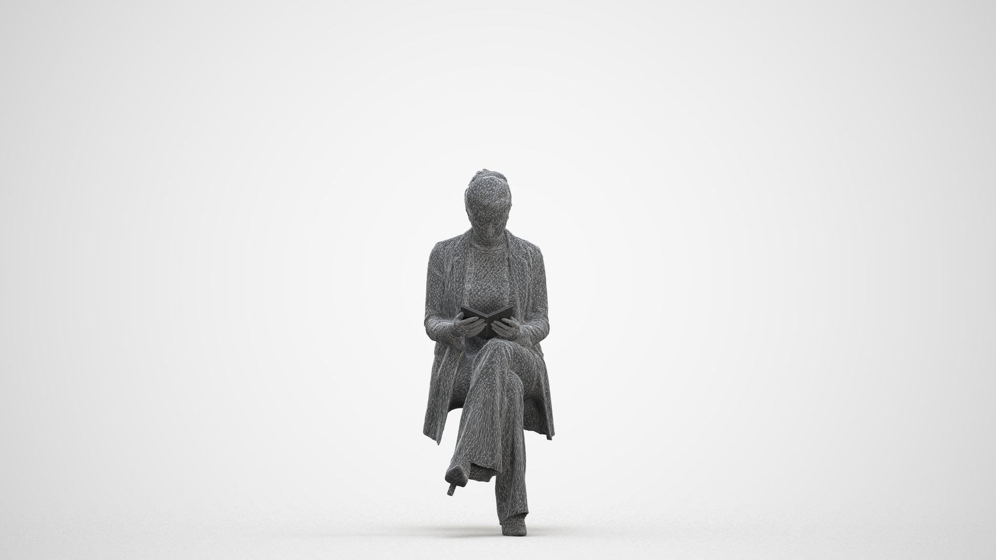 realistic 3D woman business sitting, scanned archviz people for Blender and 3ds Max, three-quarter front view render