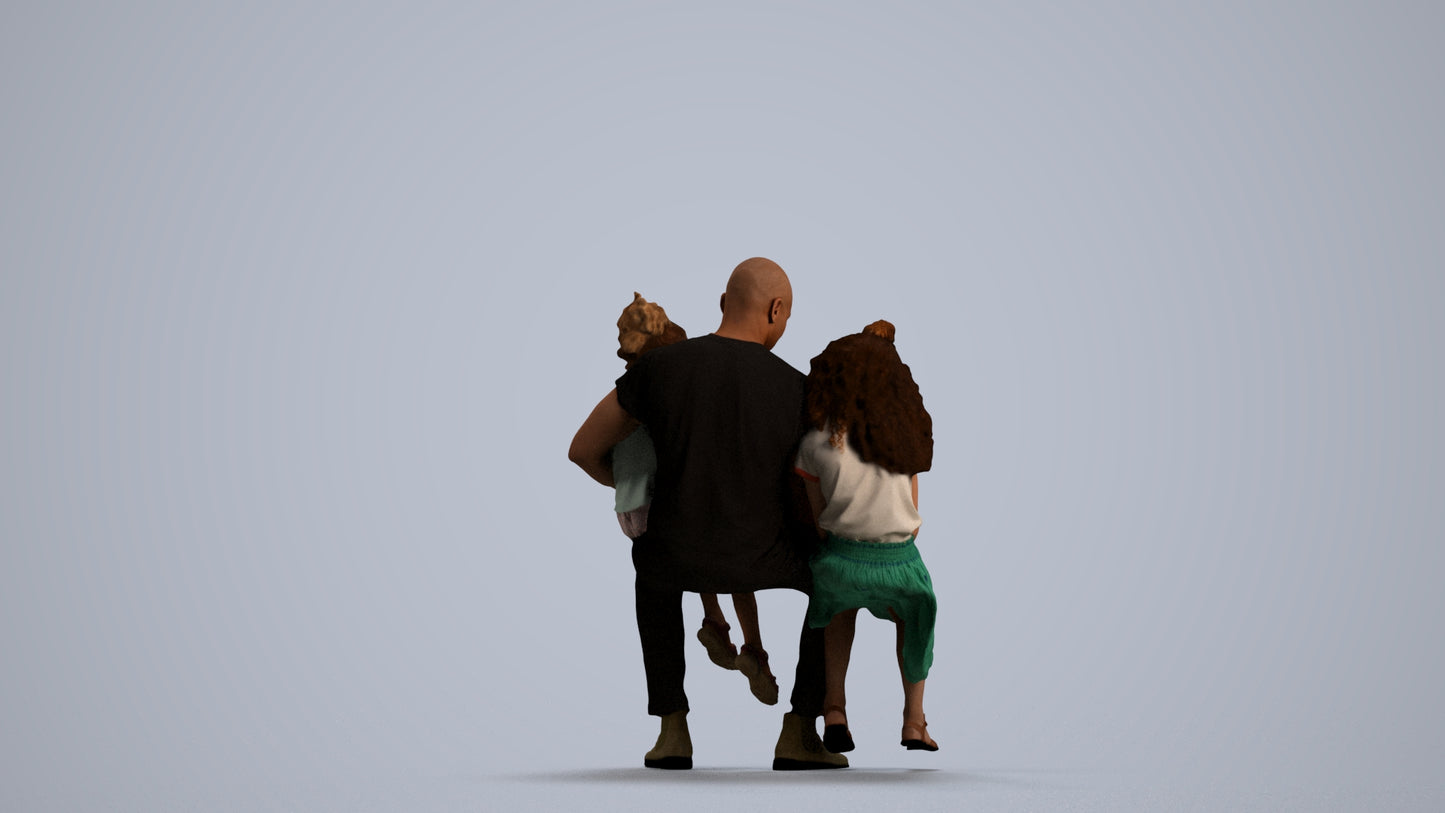 realistic 3D girl casual kids, scanned archviz people for Blender and 3ds Max, front view render
