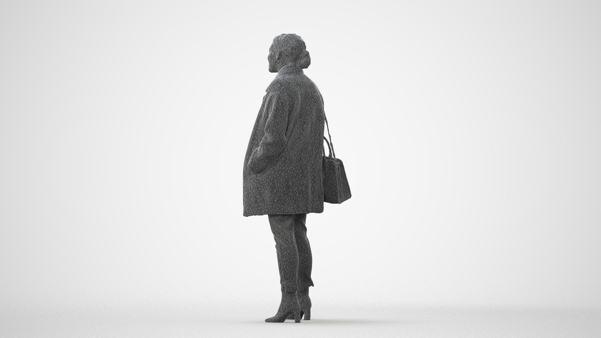 3D human model woman business standing, photogrammetry scanned person for archviz, square thumbnail