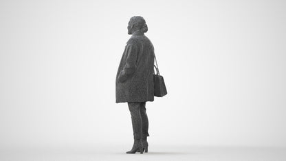 3D human model woman business standing, photogrammetry scanned person for archviz, square thumbnail
