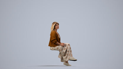 3D people model woman casual sitting, scanned human for 3ds Max rendering, side view render