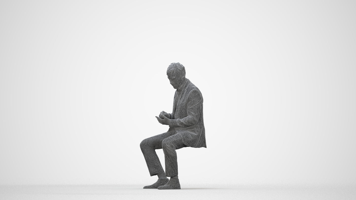 photogrammetry 3D man business, realistic human model archviz FBX, wireframe back view