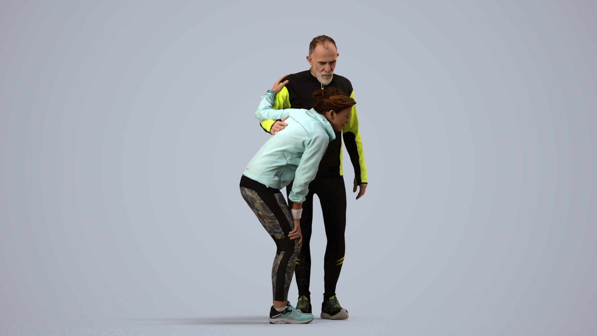 photogrammetry 3D senior woman sport, realistic human model archviz FBX, side view render