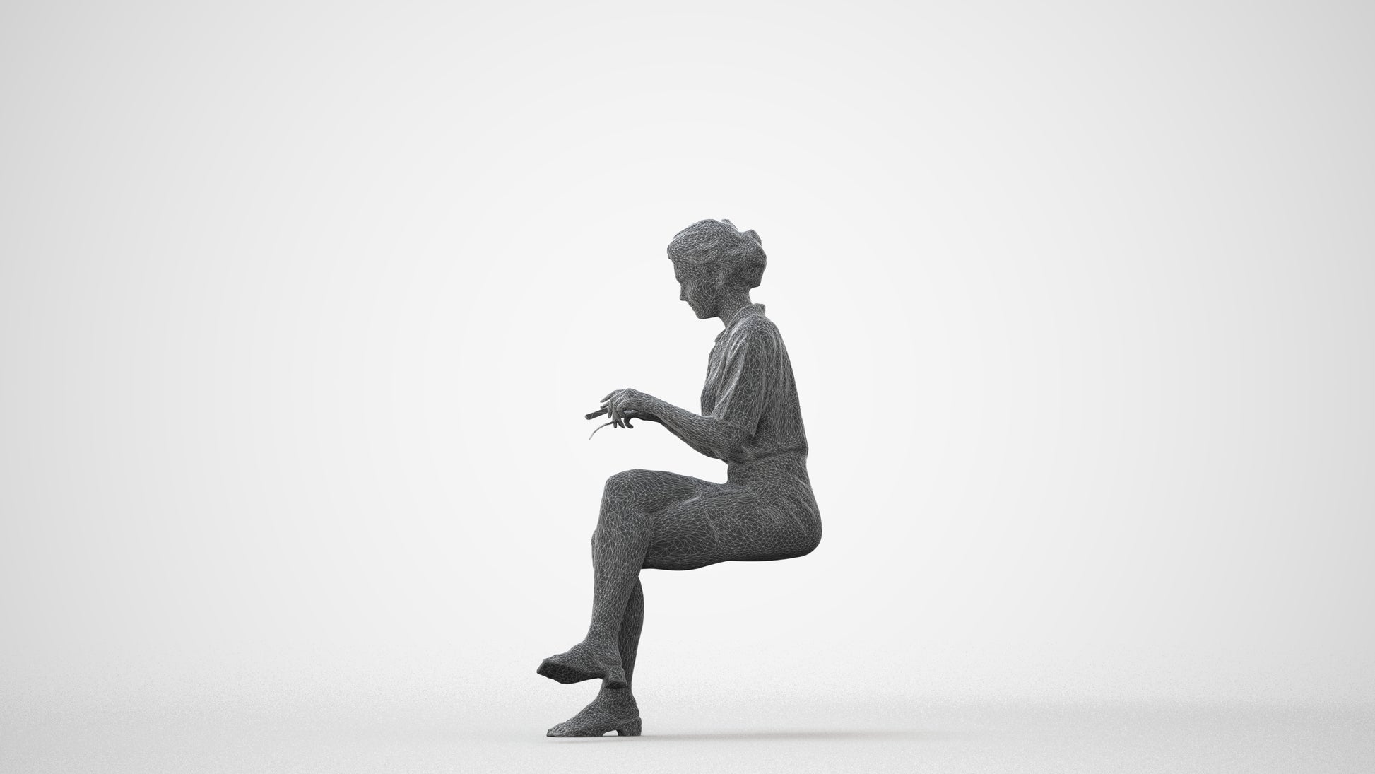 photogrammetry 3D woman casual sitting, realistic human model archviz FBX, square thumbnail