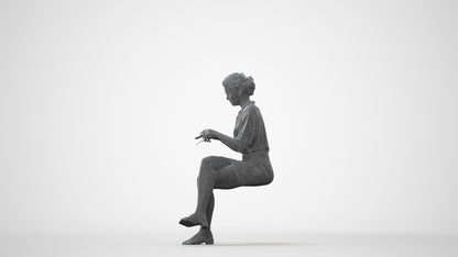 photogrammetry 3D woman casual sitting, realistic human model archviz FBX, square thumbnail