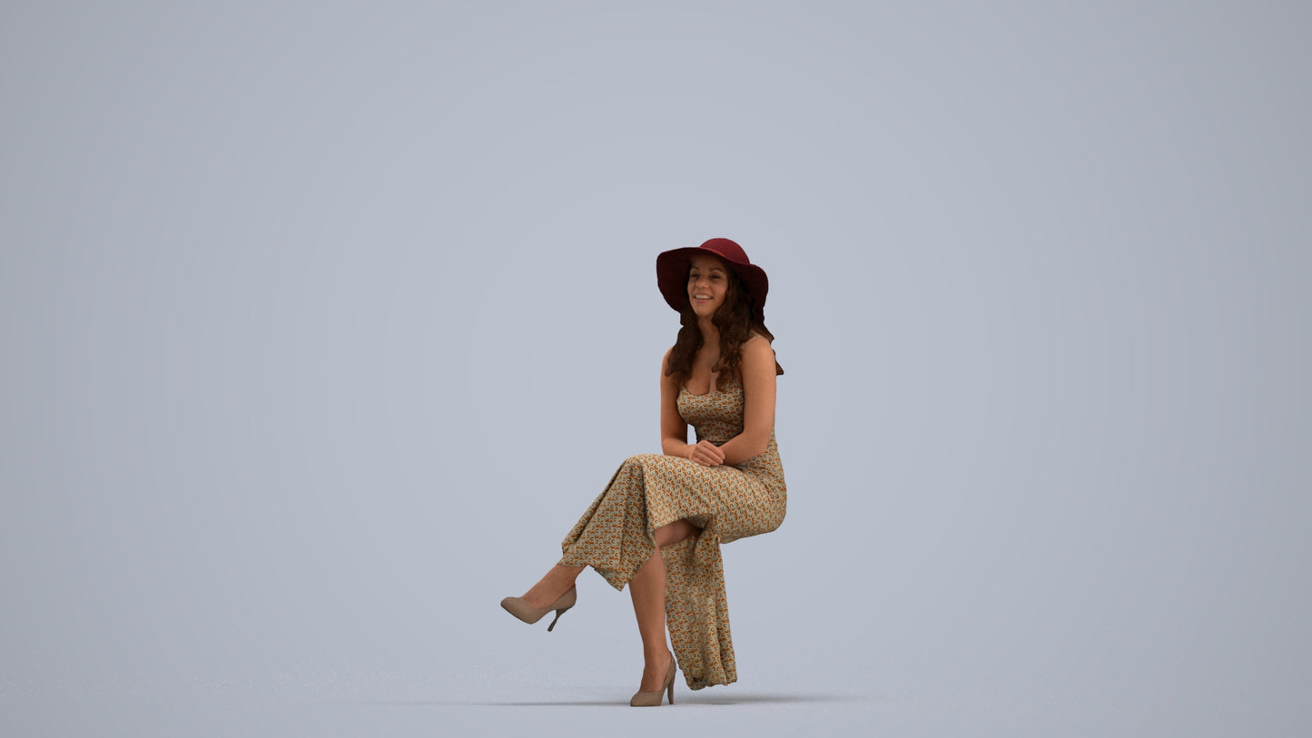 scanned 3D woman casual sitting, photogrammetry people for Enscape and V-Ray, standing pose render