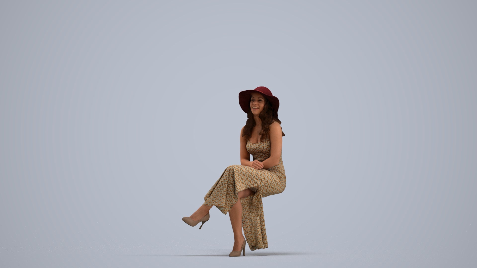 scanned 3D woman casual sitting, photogrammetry people for Enscape and V-Ray, standing pose render