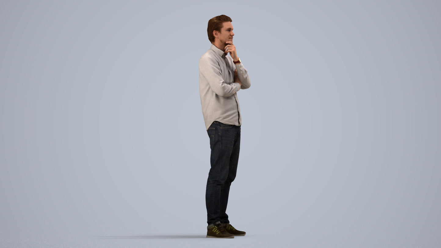 3D scanned man standing casual, photorealistic archviz people for Enscape and SketchUp, side view render