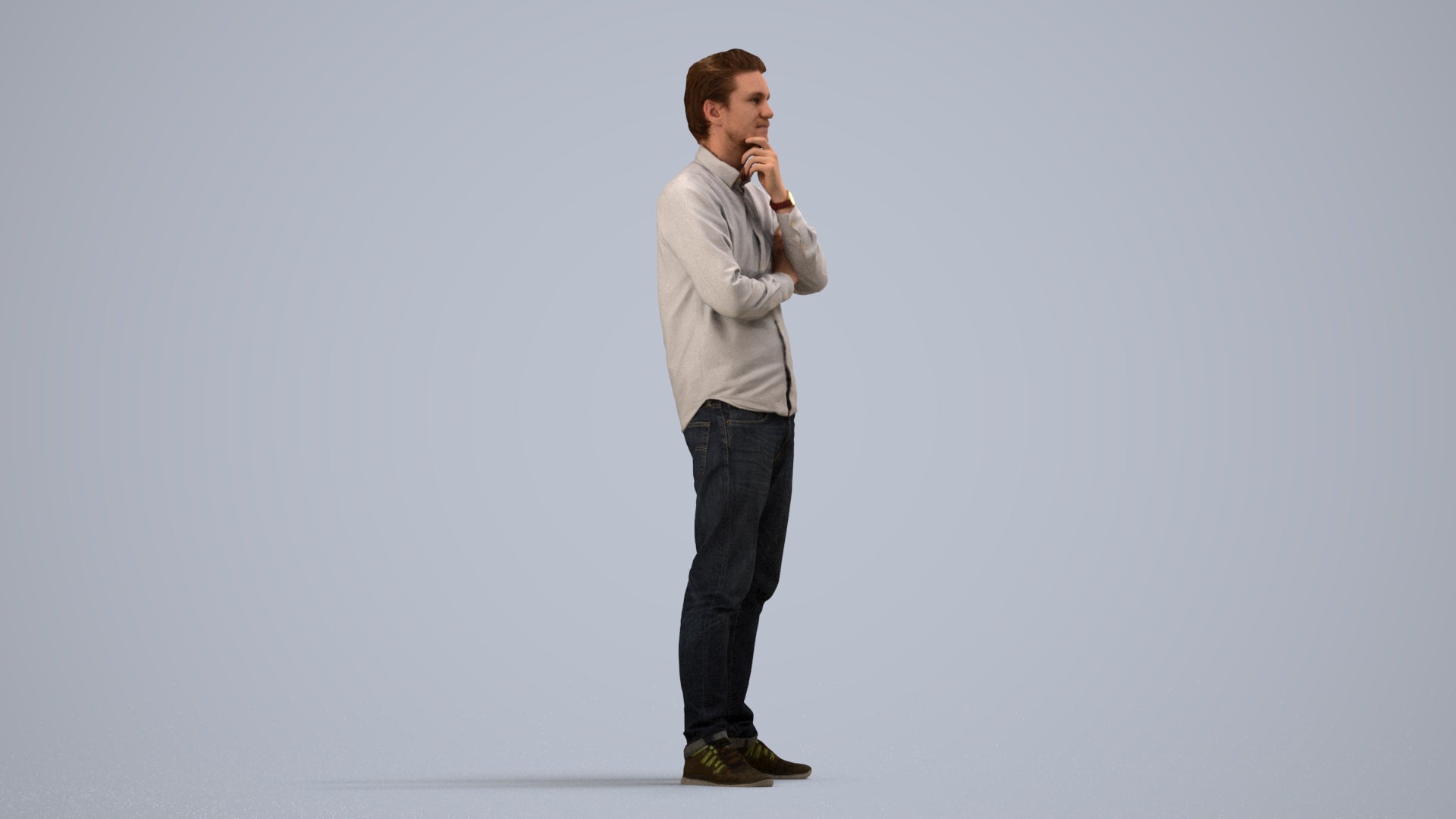 3D scanned man standing casual, photorealistic archviz people for Enscape and SketchUp, side view render