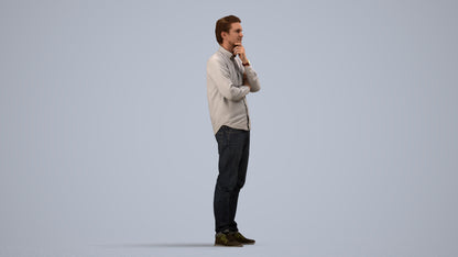 3D scanned man standing casual, photorealistic archviz people for Enscape and SketchUp, side view render