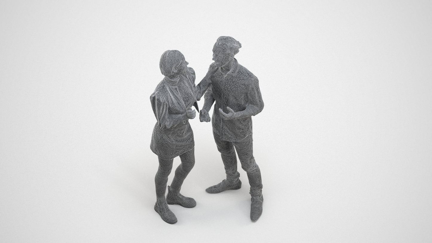 scanned 3D woman casual couple, photogrammetry people for Enscape and V-Ray, wireframe three-quarter view