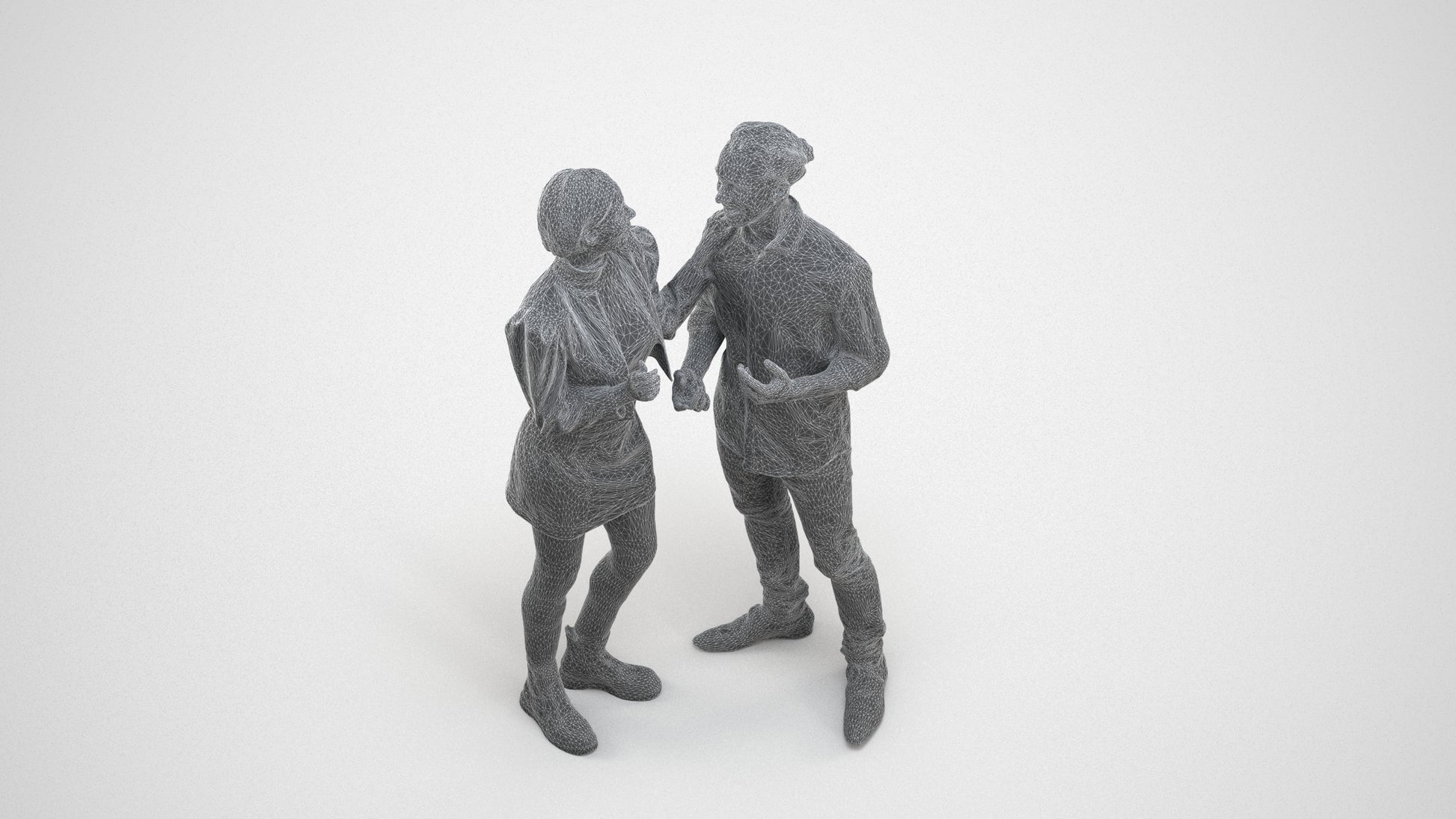 scanned 3D woman casual couple, photogrammetry people for Enscape and V-Ray, wireframe three-quarter view