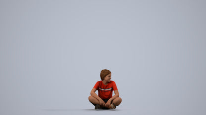 3D human model boy casual kids, photogrammetry scanned person for archviz, side view render