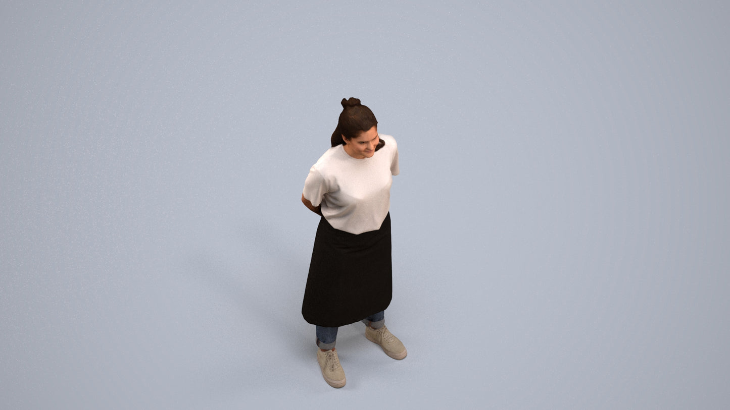 realistic 3D people woman hospitality, render-ready for V-Ray and Corona, FBX OBJ, back view render