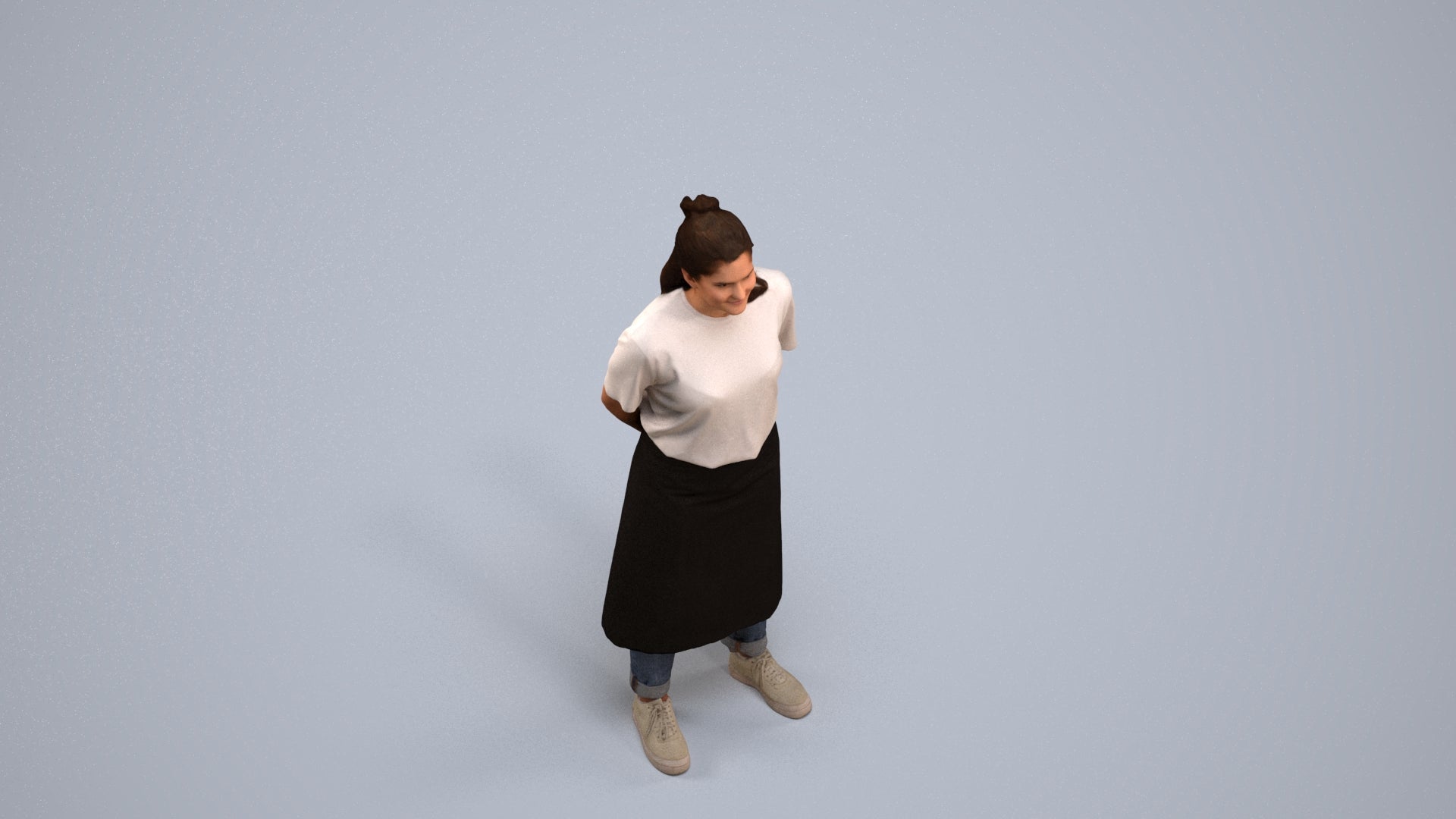 realistic 3D people woman hospitality, render-ready for V-Ray and Corona, FBX OBJ, back view render
