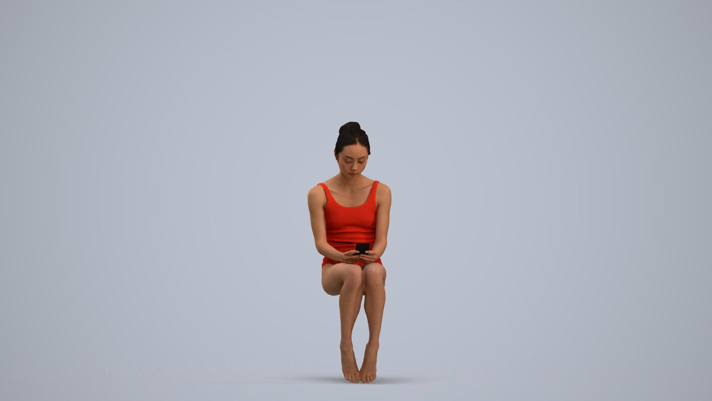 realistic 3D human woman casual pool, archviz people FBX OBJ for Blender, standing pose render