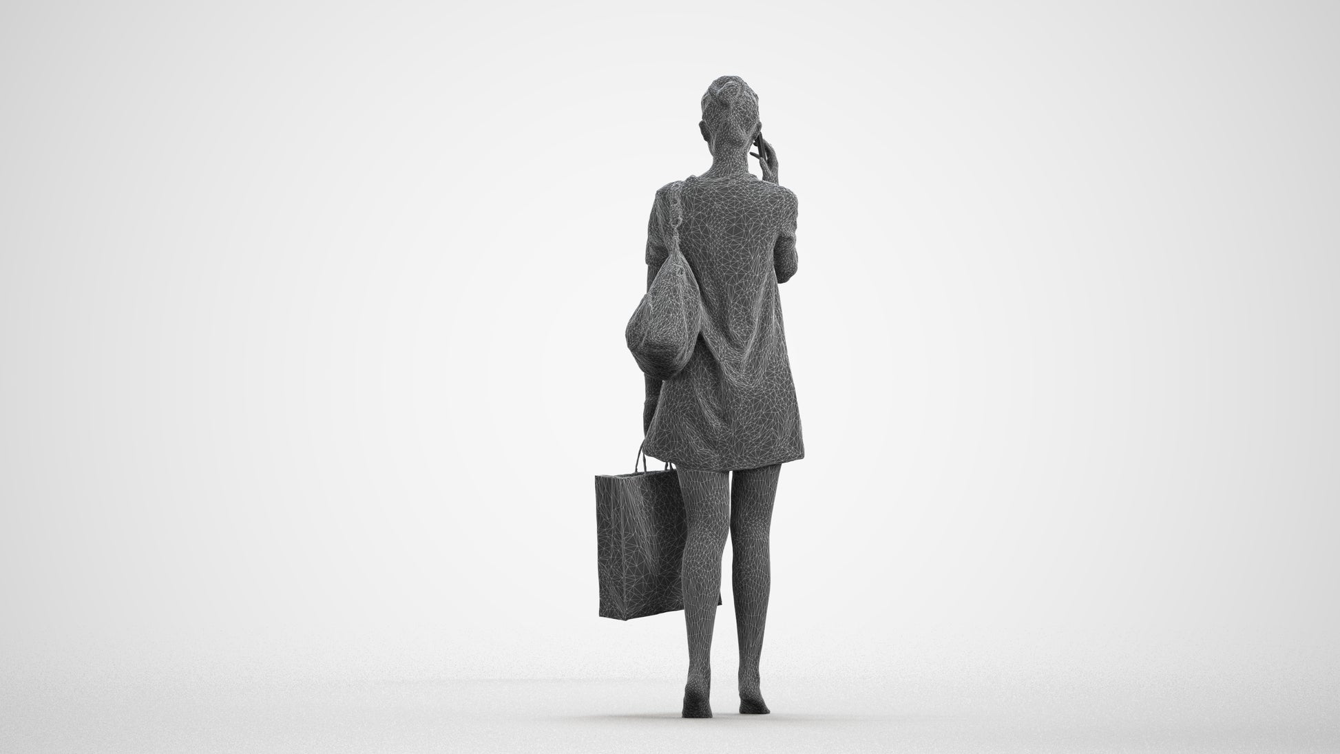 3D people model woman casual mix, scanned human for 3ds Max rendering, wireframe front view