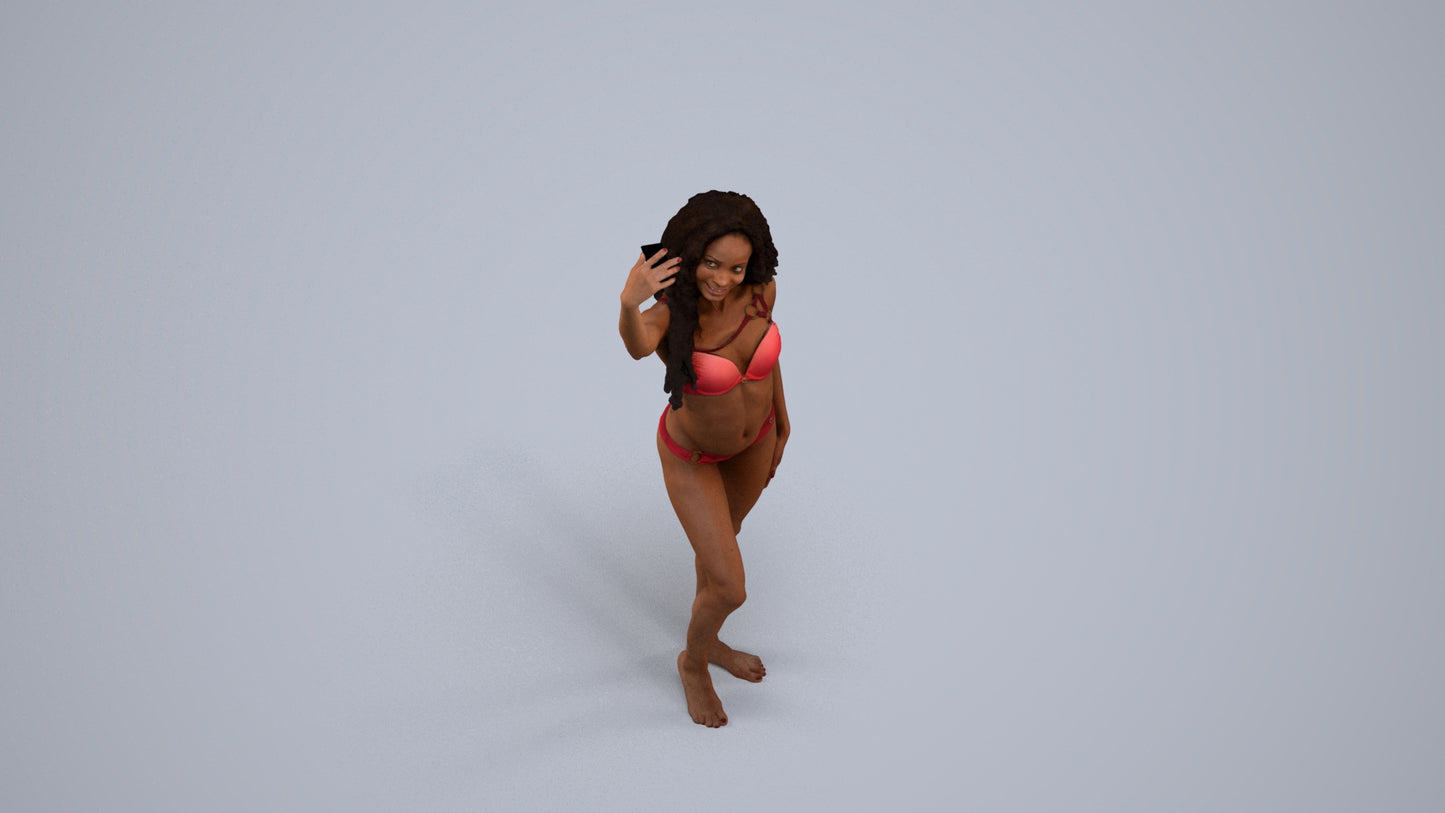3D people model woman pool, scanned human for 3ds Max rendering, back view render