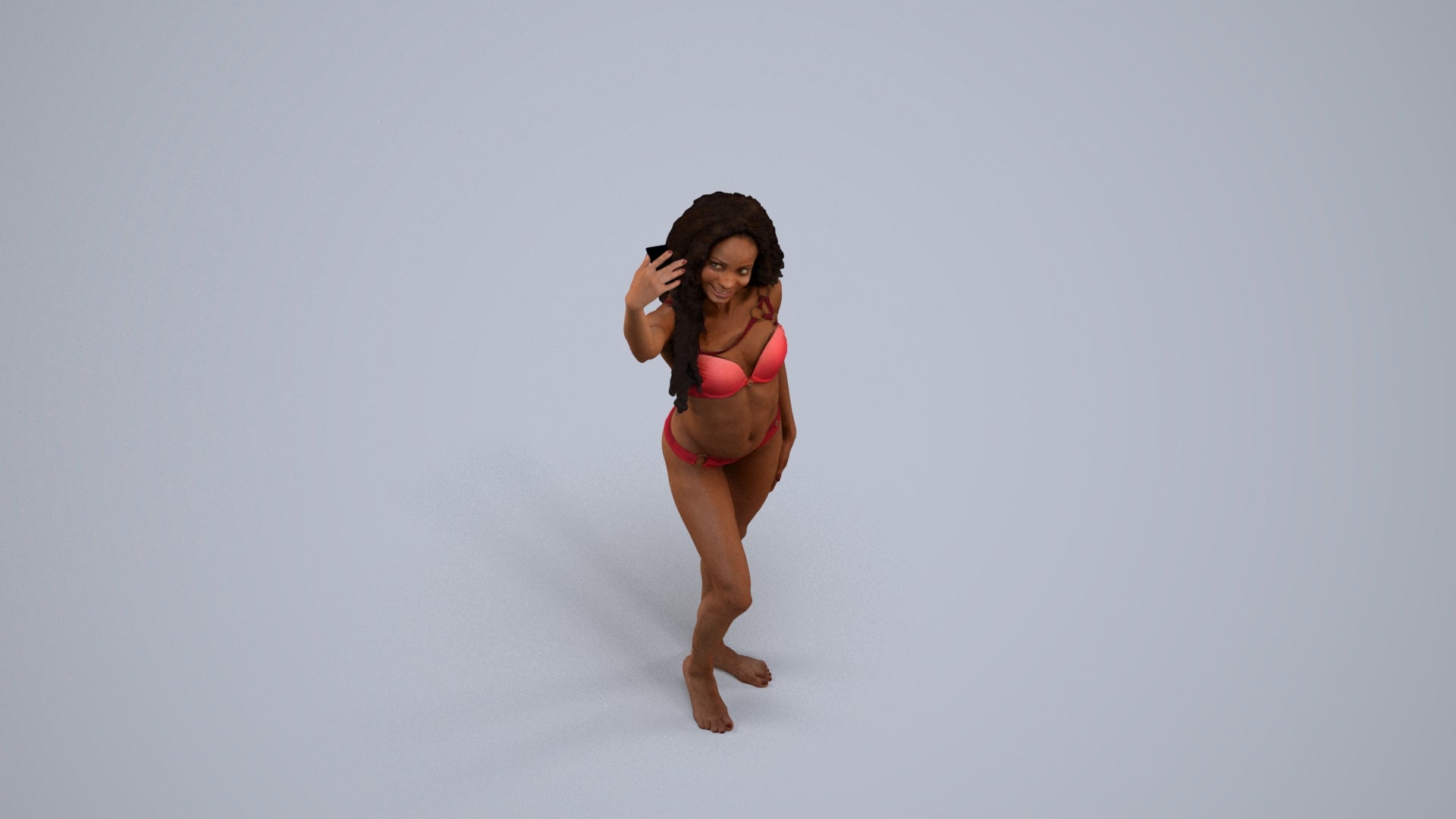 3D people model woman pool, scanned human for 3ds Max rendering, back view render
