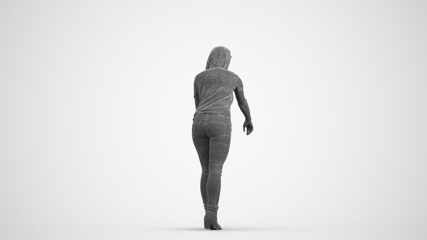 scanned 3D woman casual standing, photogrammetry people for Enscape and V-Ray, wireframe front view