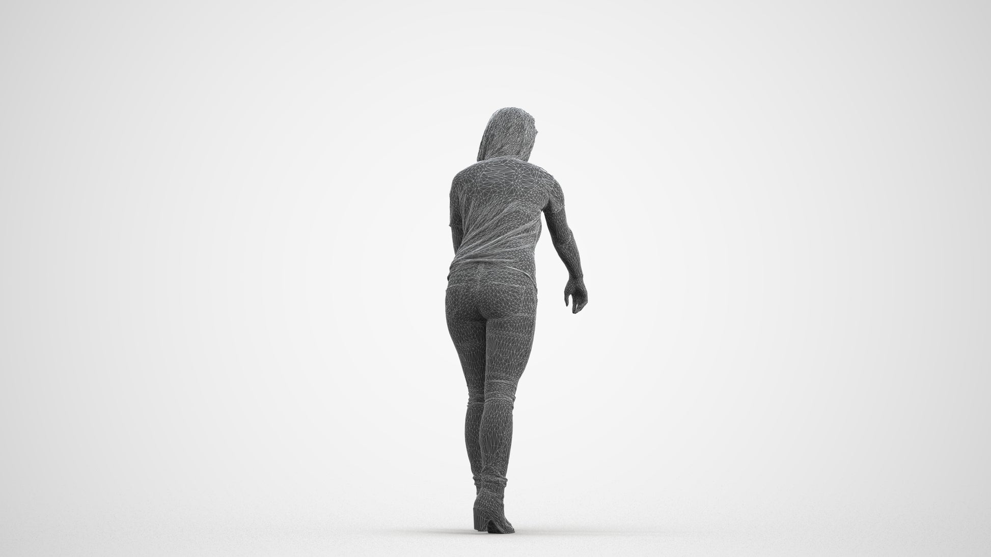 scanned 3D woman casual standing, photogrammetry people for Enscape and V-Ray, wireframe front view