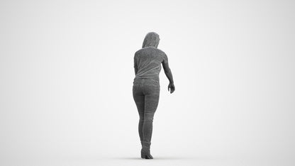 scanned 3D woman casual standing, photogrammetry people for Enscape and V-Ray, wireframe front view