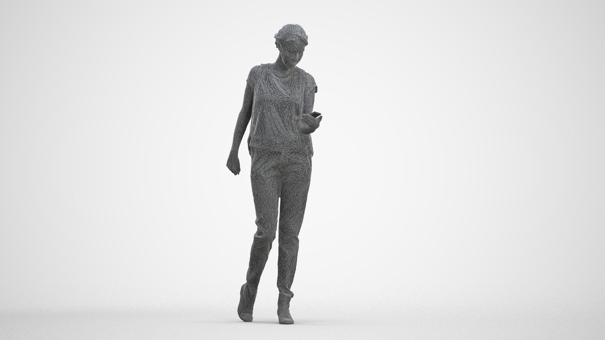 3D scanned woman standing casual, photorealistic archviz people for Enscape and SketchUp, three-quarter front view render