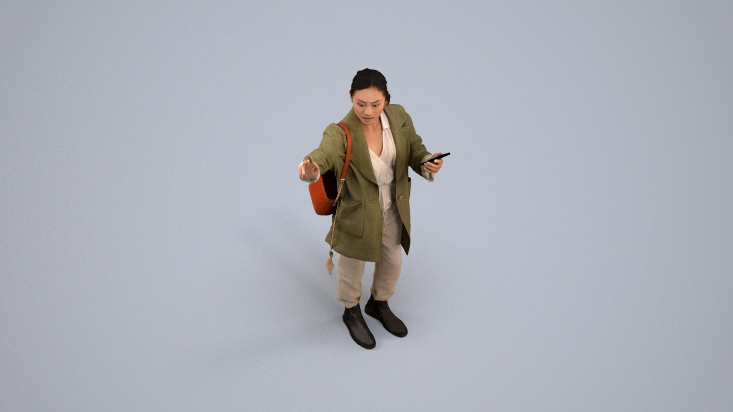3D people model woman casual standing, scanned human for 3ds Max rendering, back view render