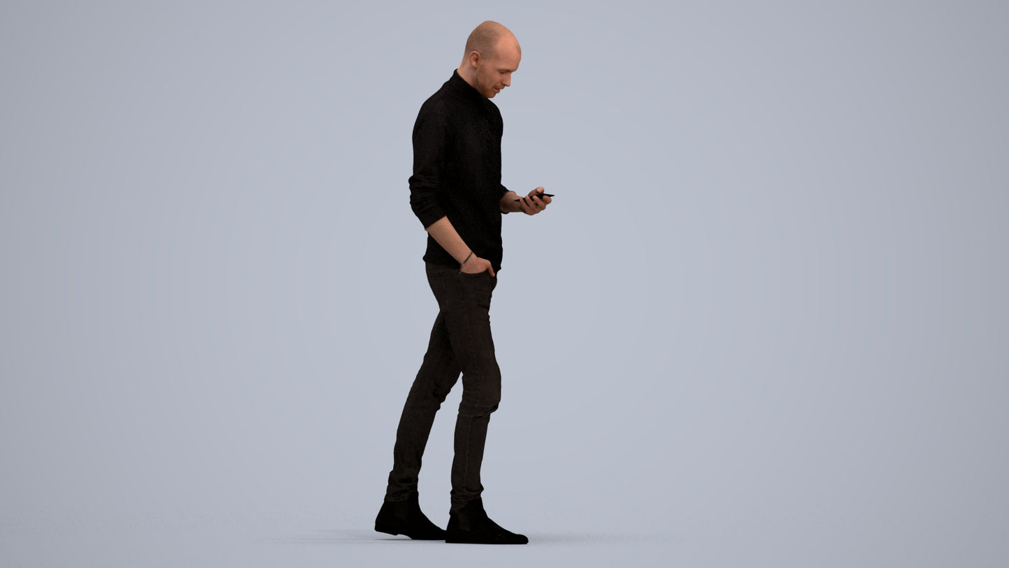 photogrammetry 3D man casual walking, realistic human model archviz FBX, standing pose render