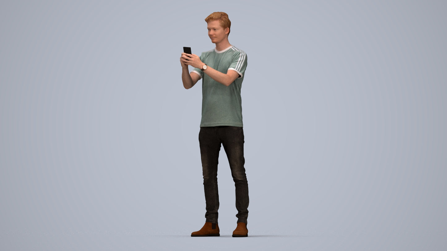 scanned 3D man casual standing, photogrammetry people for Enscape and V-Ray, top-down view render