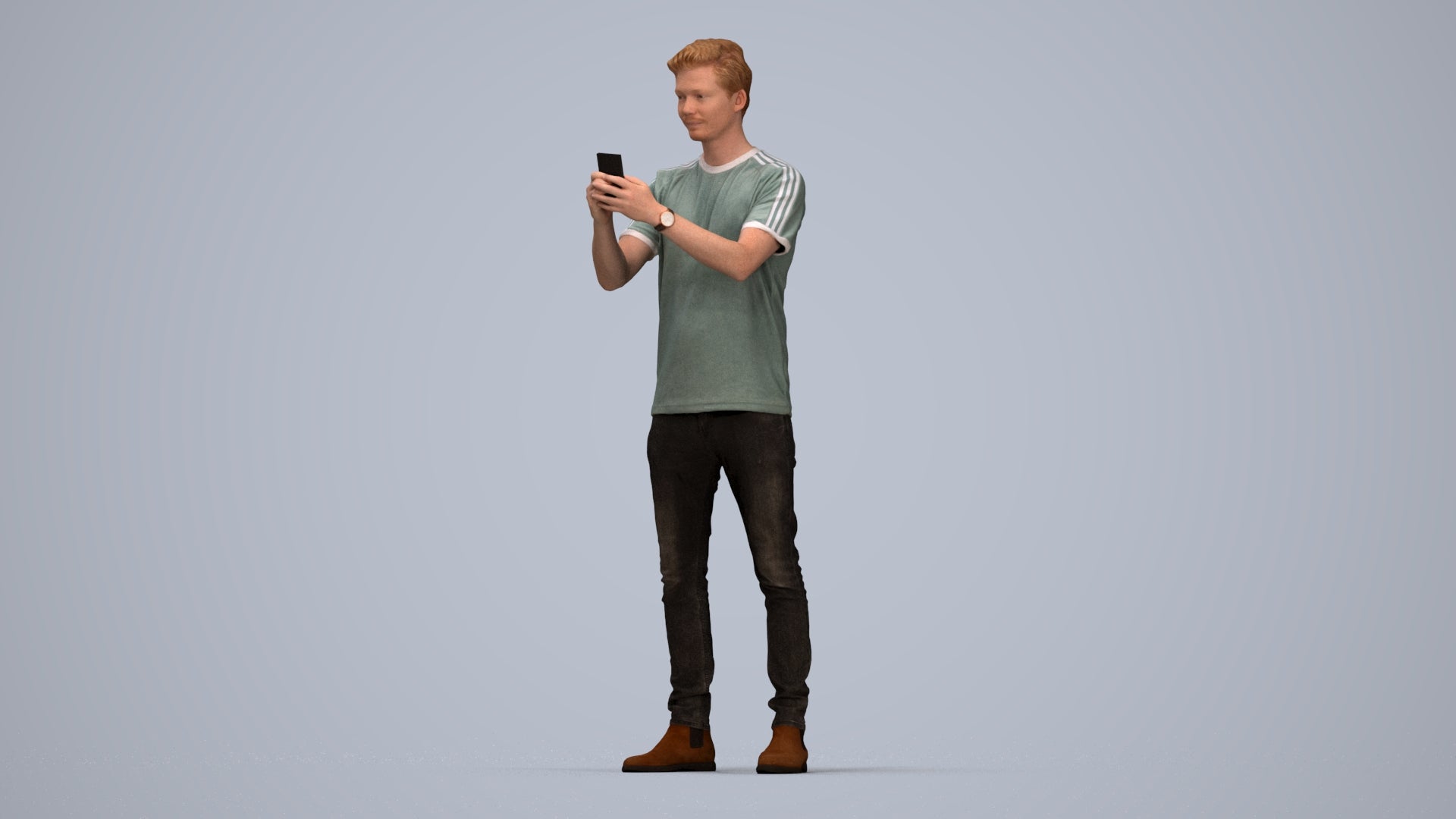 scanned 3D man casual standing, photogrammetry people for Enscape and V-Ray, top-down view render