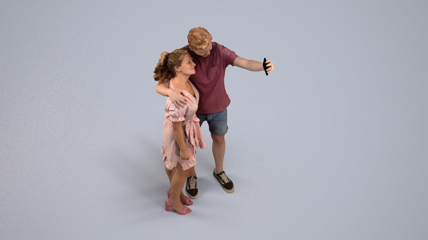 3D scanned woman couple casual, photorealistic archviz people for Enscape and SketchUp, back view render