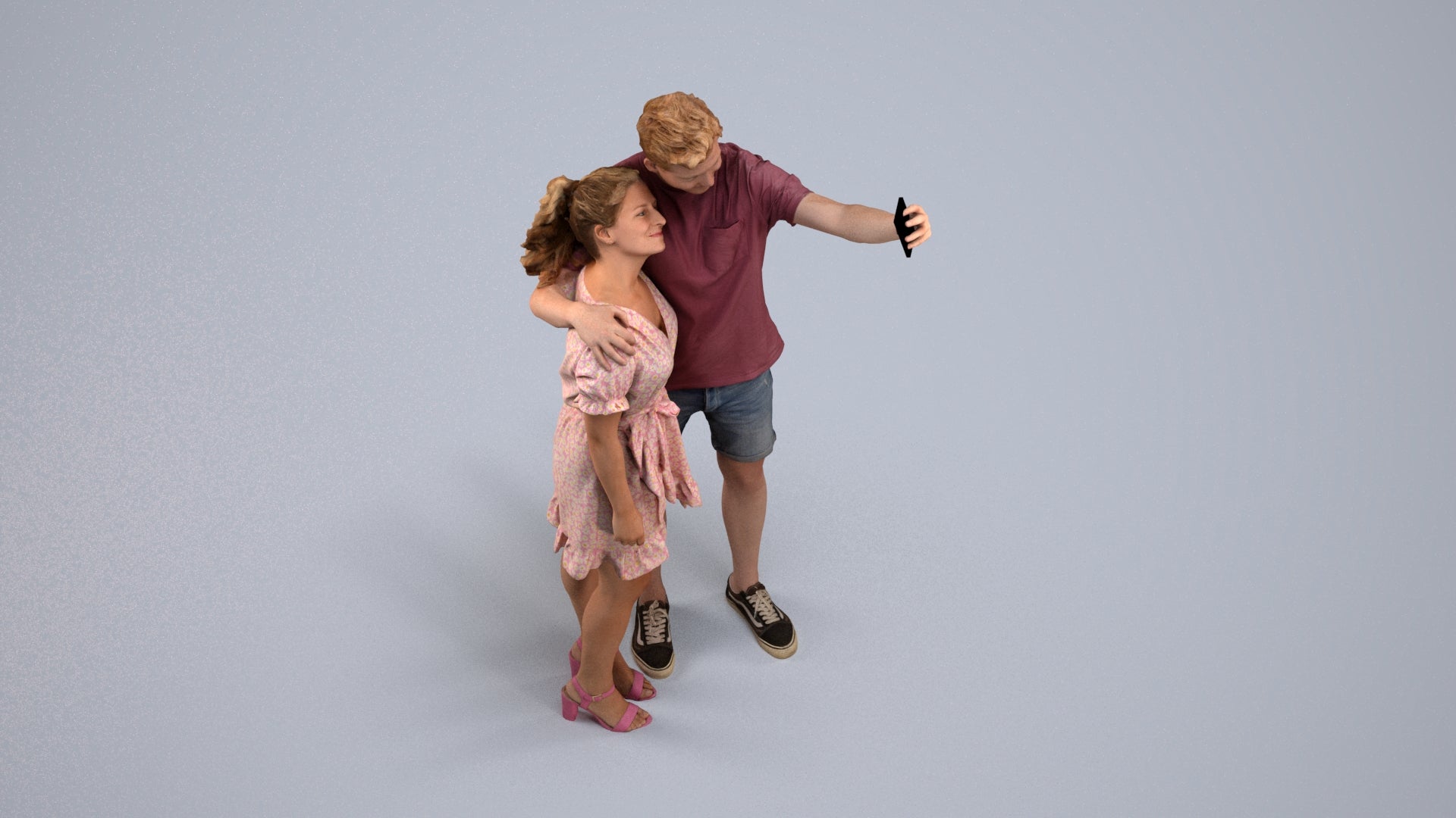 3D scanned woman couple casual, photorealistic archviz people for Enscape and SketchUp, back view render