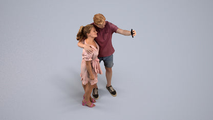 3D scanned woman couple casual, photorealistic archviz people for Enscape and SketchUp, back view render