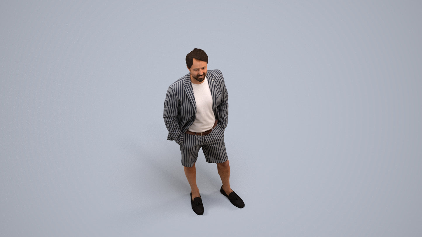 scanned 3D man business standing, photogrammetry people for Enscape and V-Ray, back view render