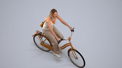 realistic 3D people woman casual cycling, render-ready for V-Ray and Corona, FBX OBJ, back view render