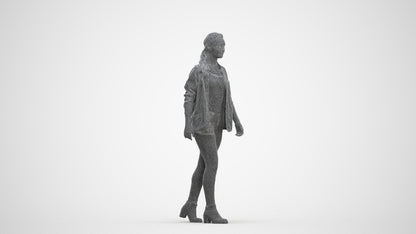 realistic 3D woman casual walking, scanned archviz people for Blender and 3ds Max, three-quarter front view render