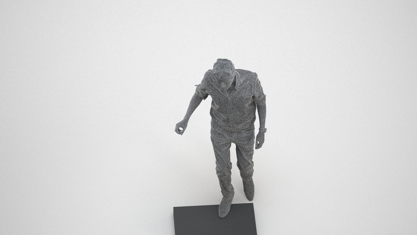 realistic 3D human man casual standing, archviz people FBX OBJ for Blender, wireframe three-quarter view
