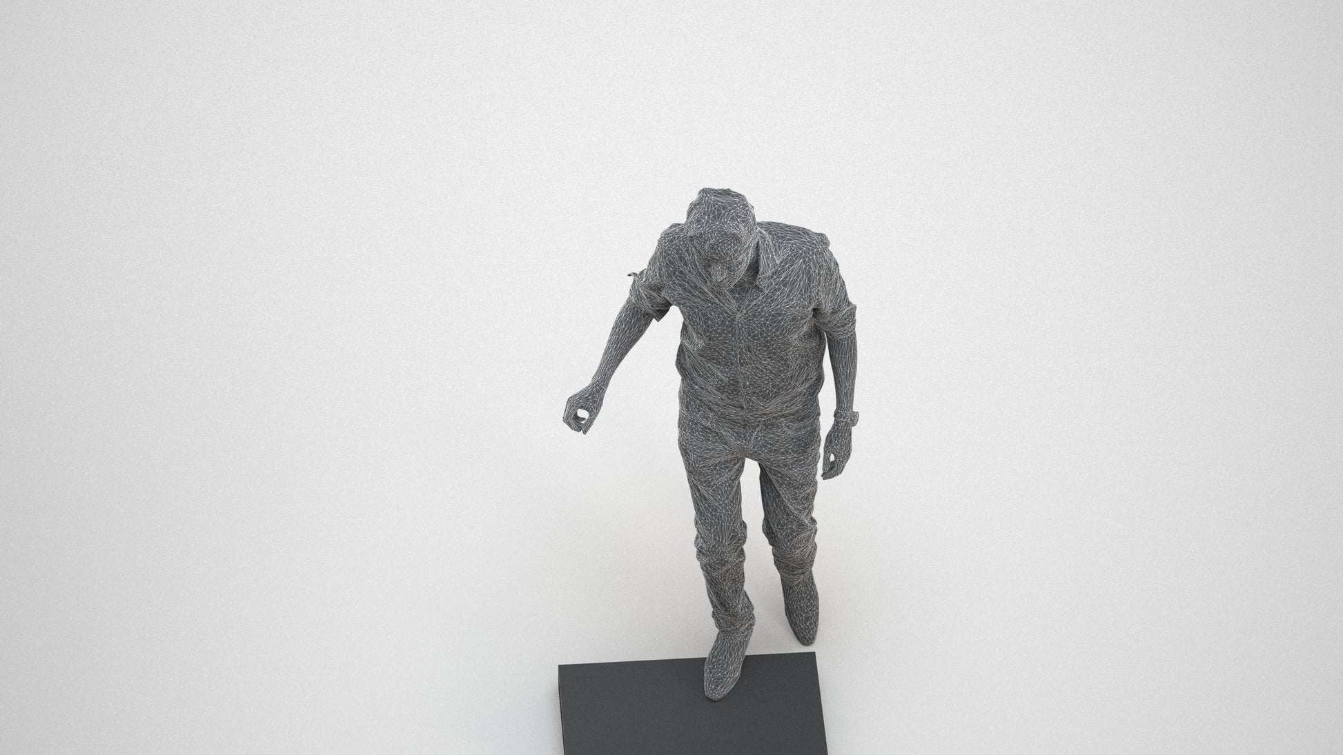 realistic 3D human man casual standing, archviz people FBX OBJ for Blender, wireframe three-quarter view