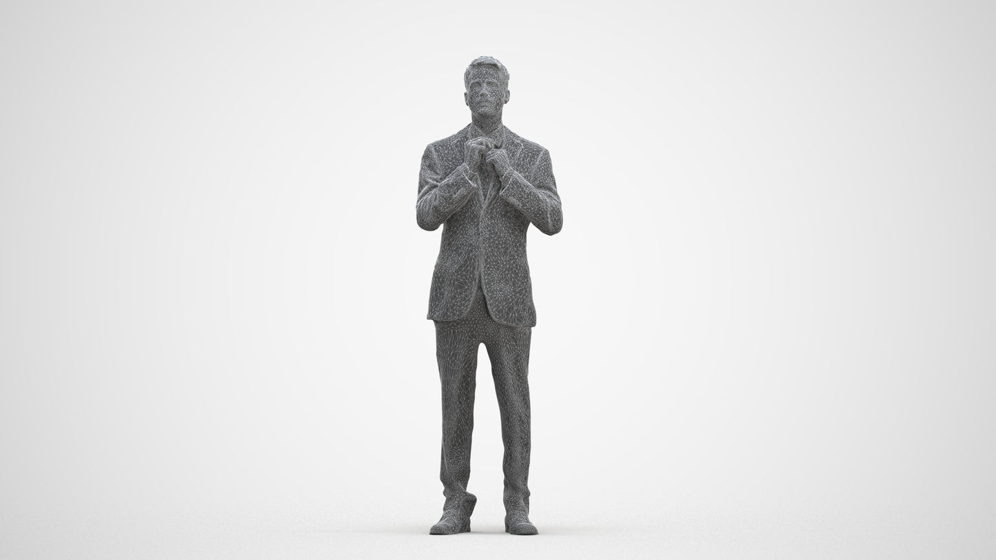 3D human model man business, photogrammetry scanned person for archviz, three-quarter front view render