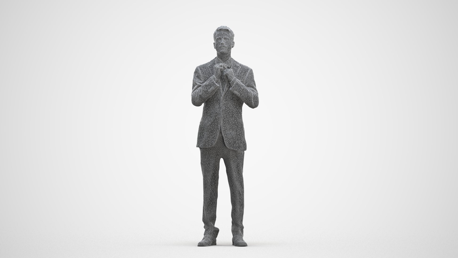 3D human model man business, photogrammetry scanned person for archviz, three-quarter front view render