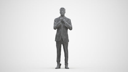 3D human model man business, photogrammetry scanned person for archviz, three-quarter front view render